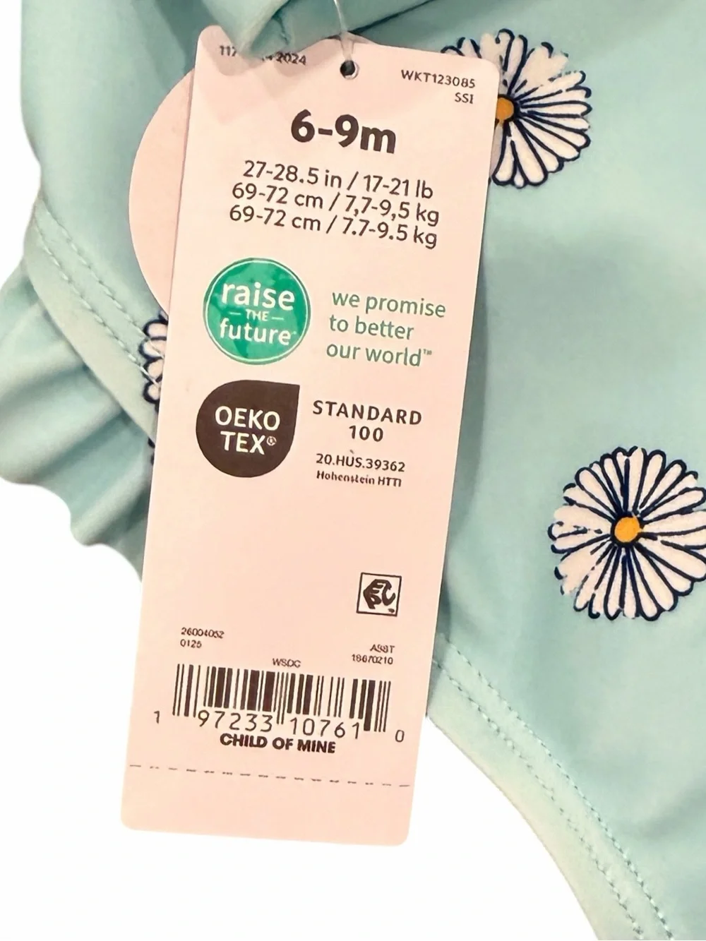 NWT 6-9M Carter's Child of Mine Baby Girl Long- Sleeve Rash Guard Swimsuit